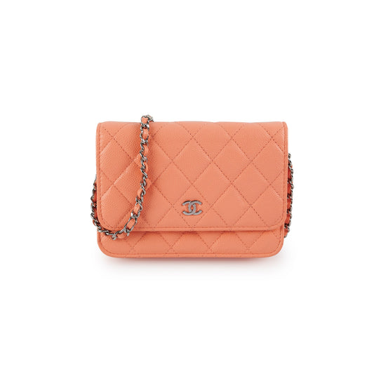 Chanel Caviar Mini Wallet on Chain Coral