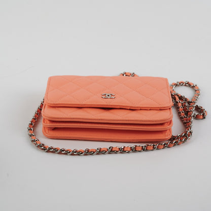 Chanel Caviar Mini Wallet on Chain Coral