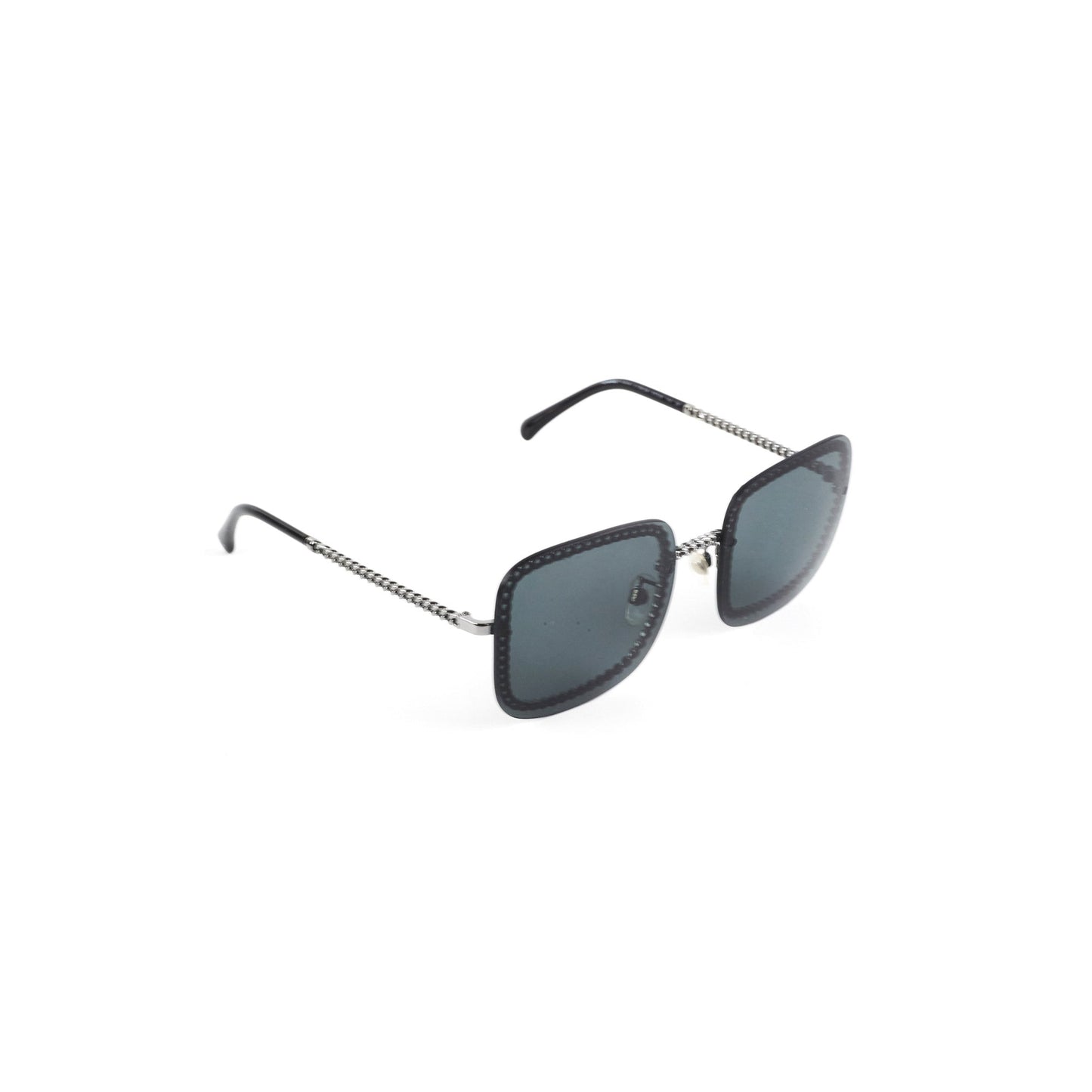 Chanel Square Sunglasses Grey Gunmetal Black With Chain