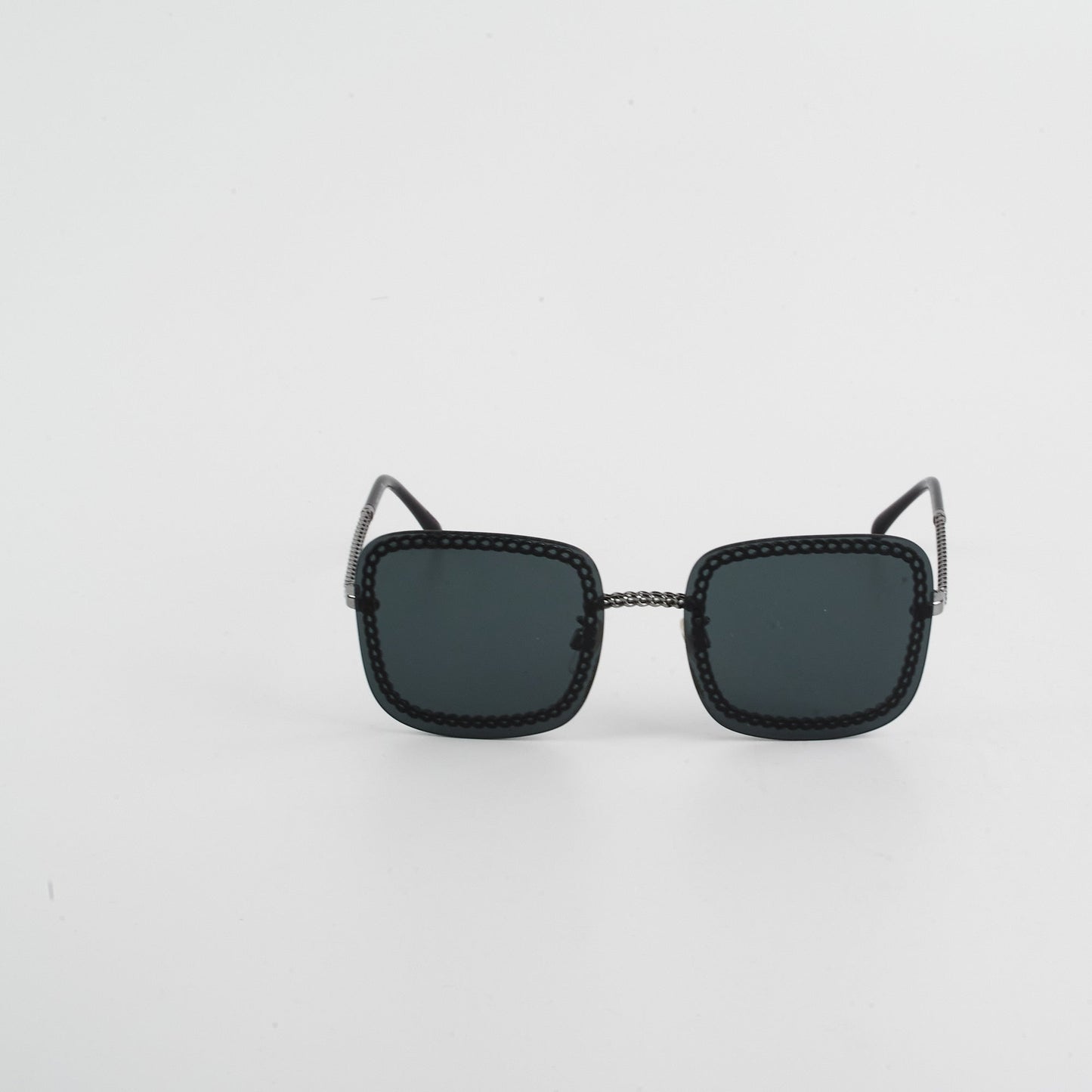 Chanel Square Sunglasses Grey Gunmetal Black With Chain