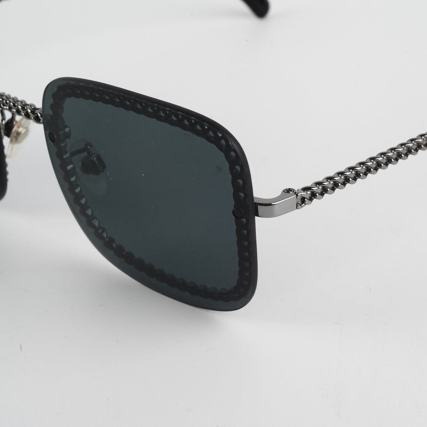 Chanel Square Sunglasses Grey Gunmetal Black With Chain