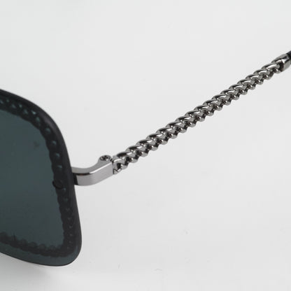 Chanel Square Sunglasses Grey Gunmetal Black With Chain