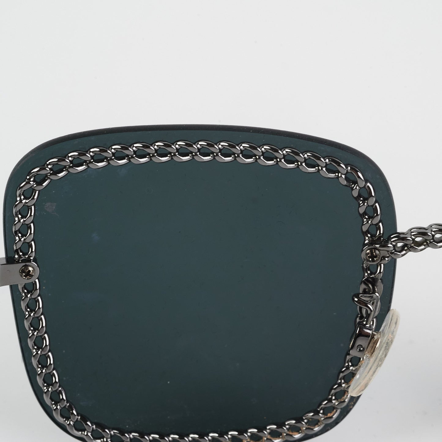 Chanel Square Sunglasses Grey Gunmetal Black With Chain