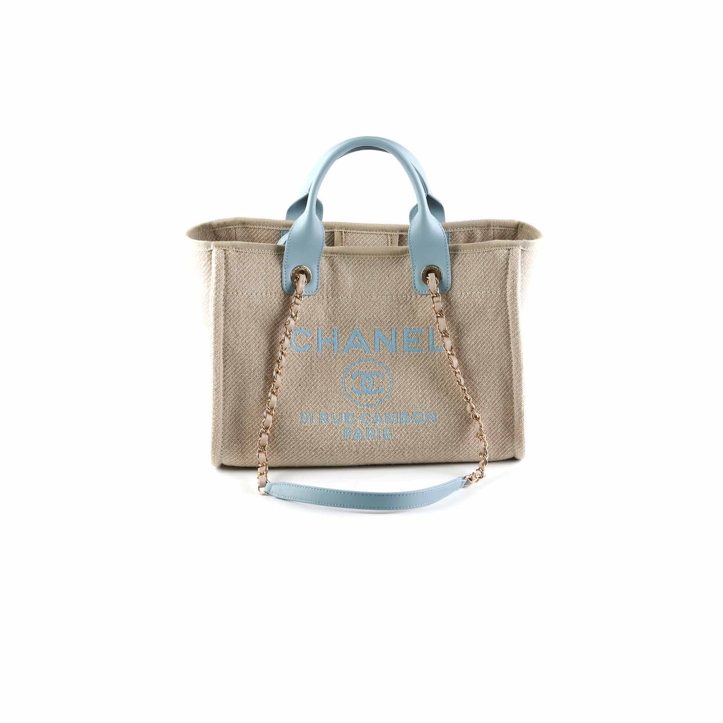 Chanel Deauville Shopping Bag Beige Blue Microchipped