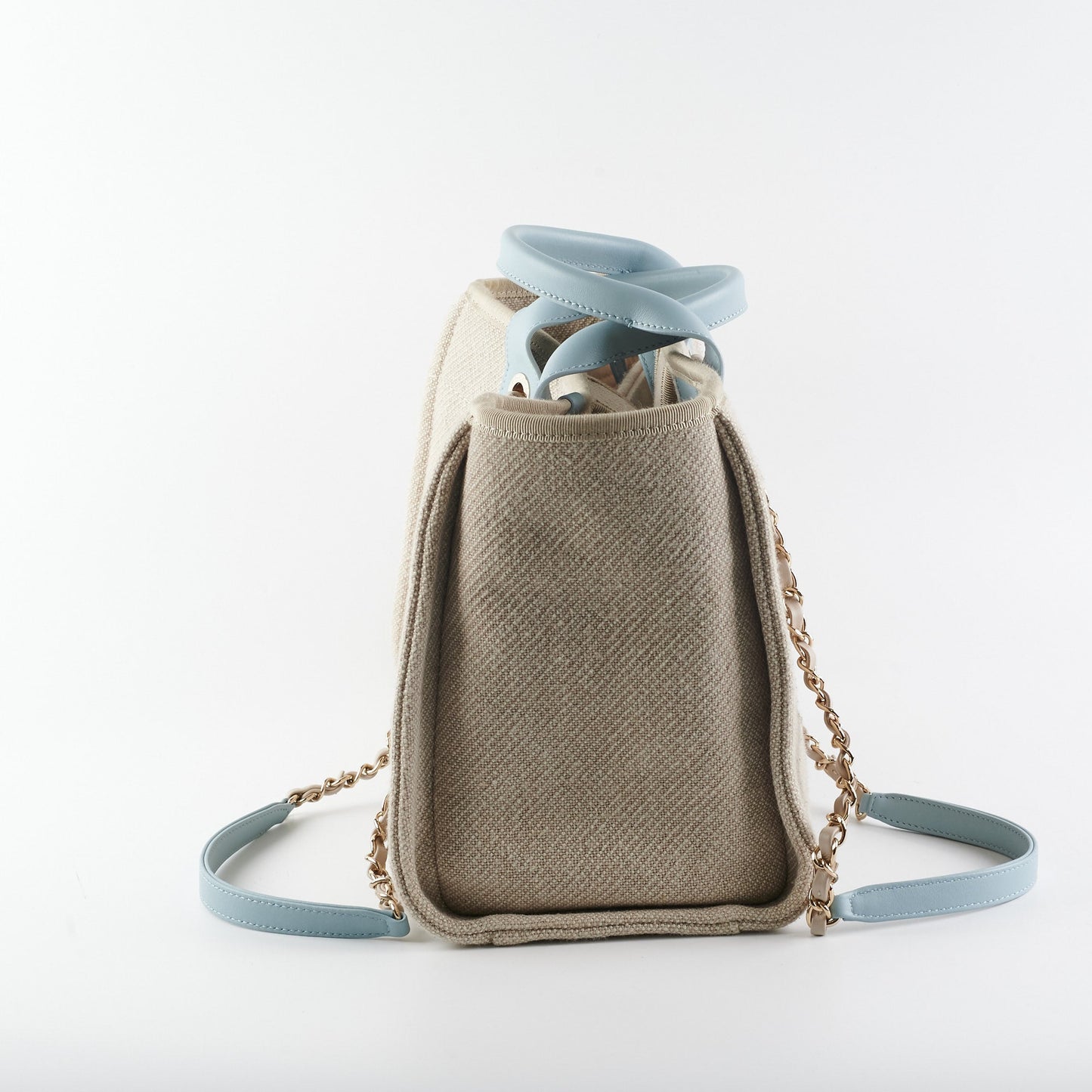 Chanel Deauville Shopping Bag Beige Blue Microchipped