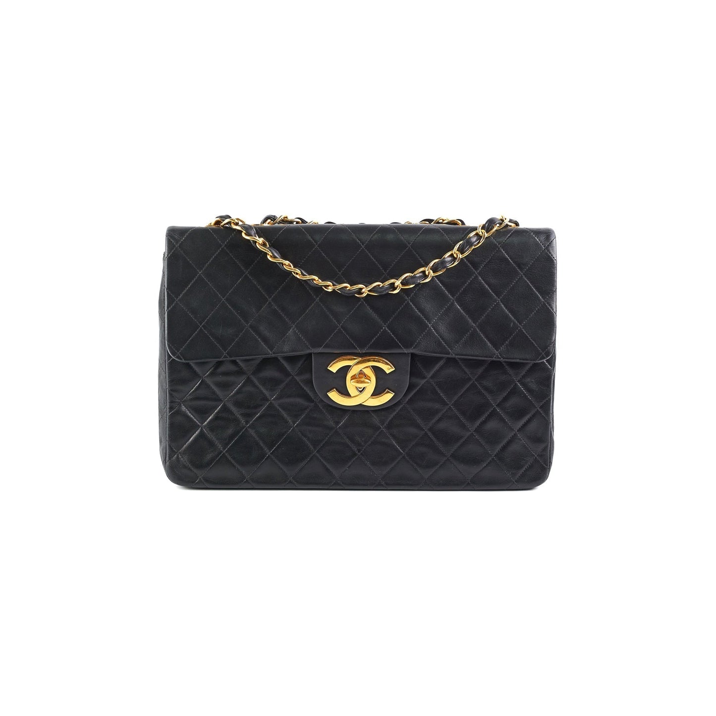 Chanel Vintage Maxi Jumbo Black 24K Gold