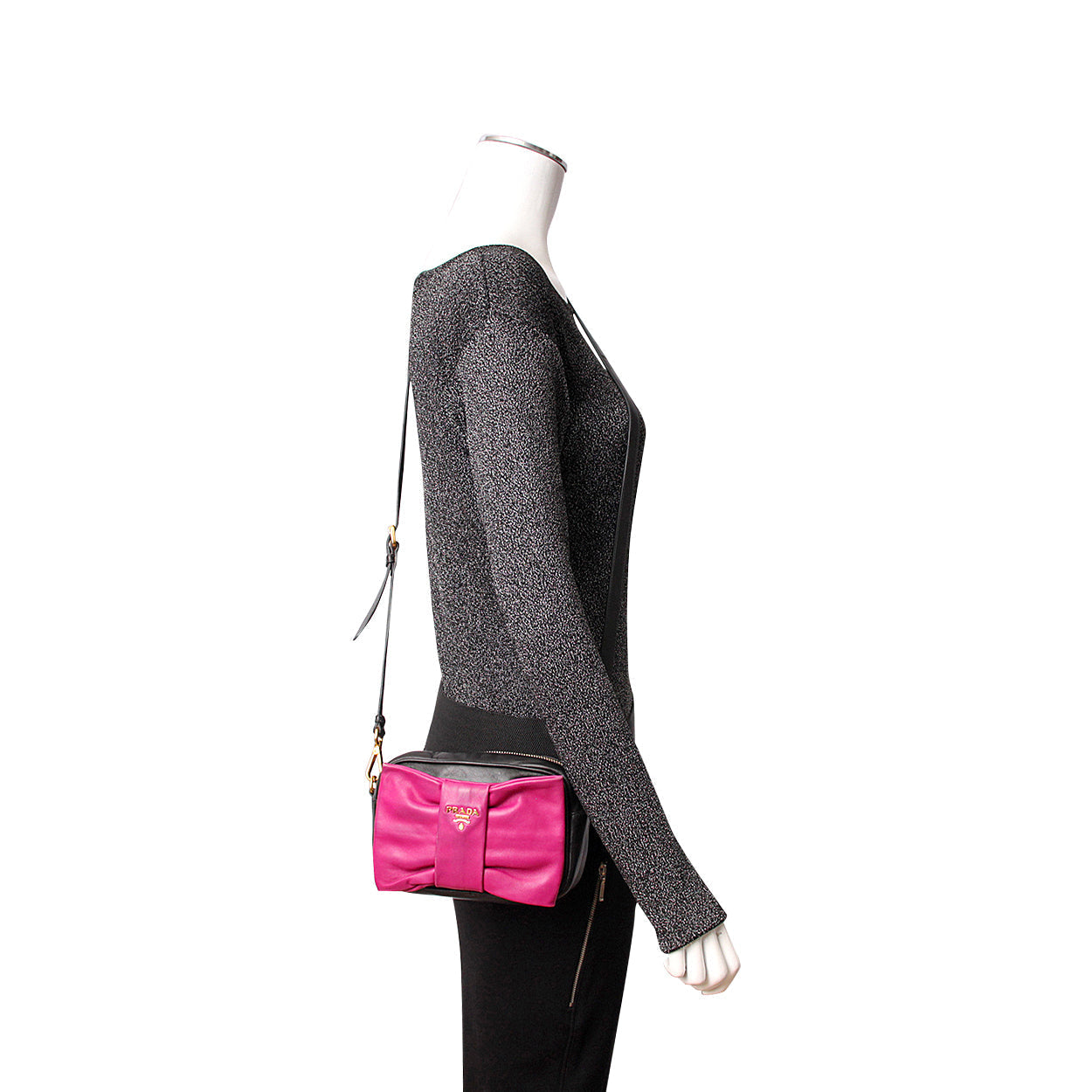 PRADA Leather Bow Crossbody Bag Black/Pink