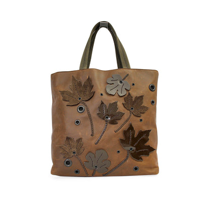 PRADA Leather Romantic Leaves Tote Tundra