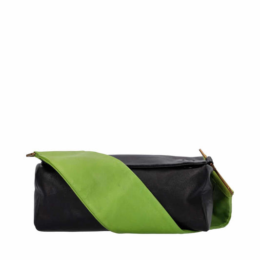 PRADA Leather Shoulder Bag Black/Green