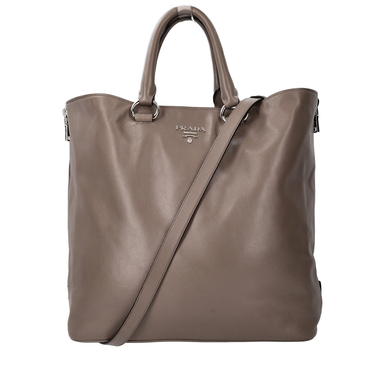 PRADA Leather Side Zip Tote Grey