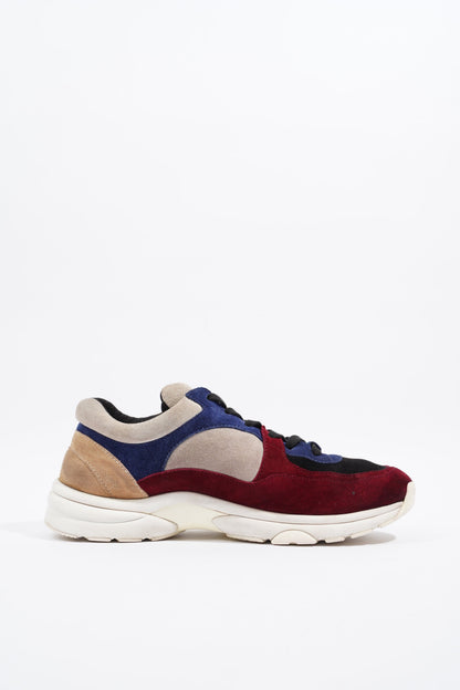 Chanel CC Logo Sneaker Maroon   Navy   Beige Suede EU 41.5 UK 7.5