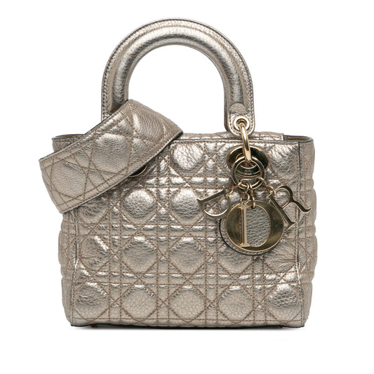 Small Metallic Grained Calfskin Cannage Supple Lady Dior