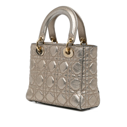 Small Metallic Grained Calfskin Cannage Supple Lady Dior