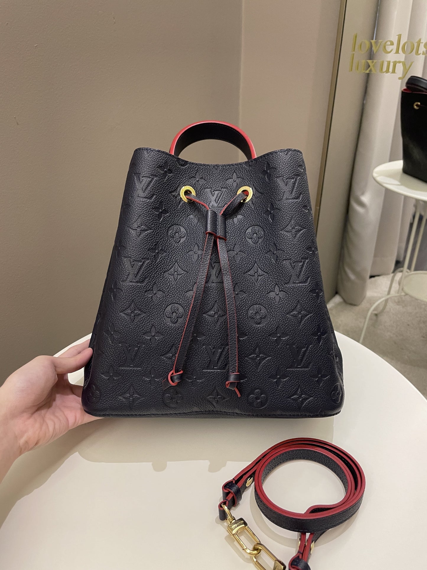 Louis Vuitton Neo Noe Bucket Bag Marine Rouge Empreinte Leather