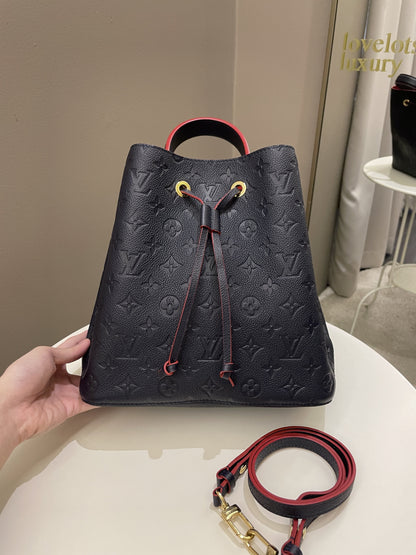 Louis Vuitton Neo Noe Bucket Bag Marine Rouge Empreinte Leather