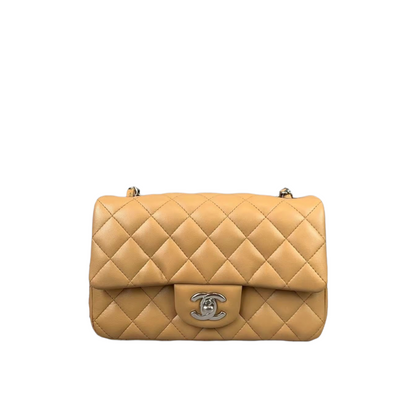 Mini Rectangle Classic Flap Lambskin Dark Beige SHW