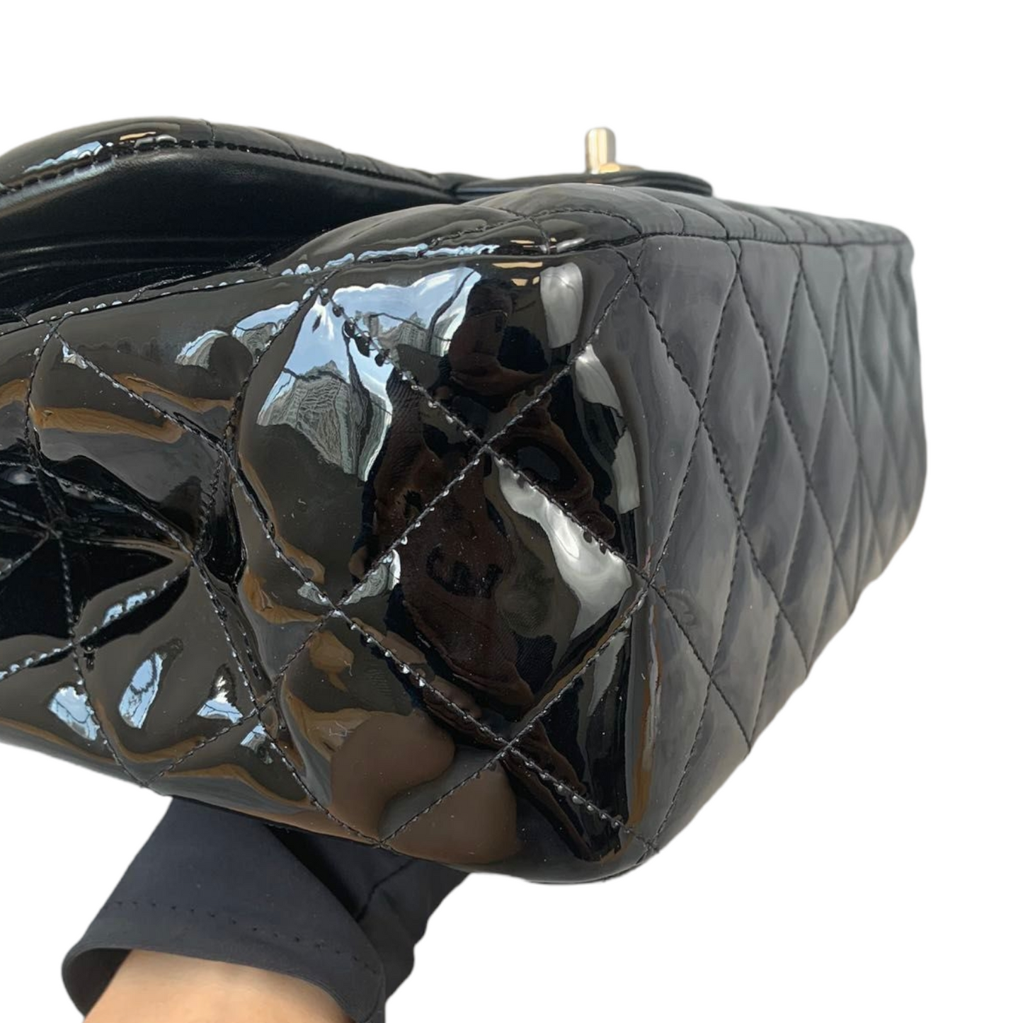 Jumbo Double Flap Patent Black SHW
