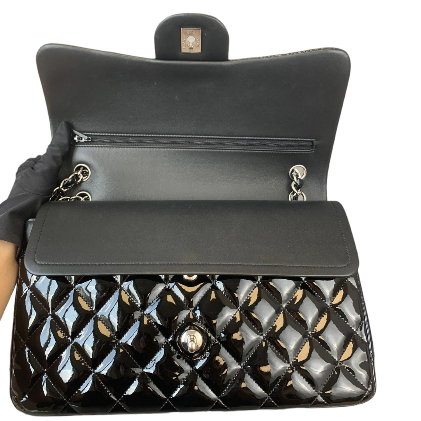 Jumbo Double Flap Patent Black SHW