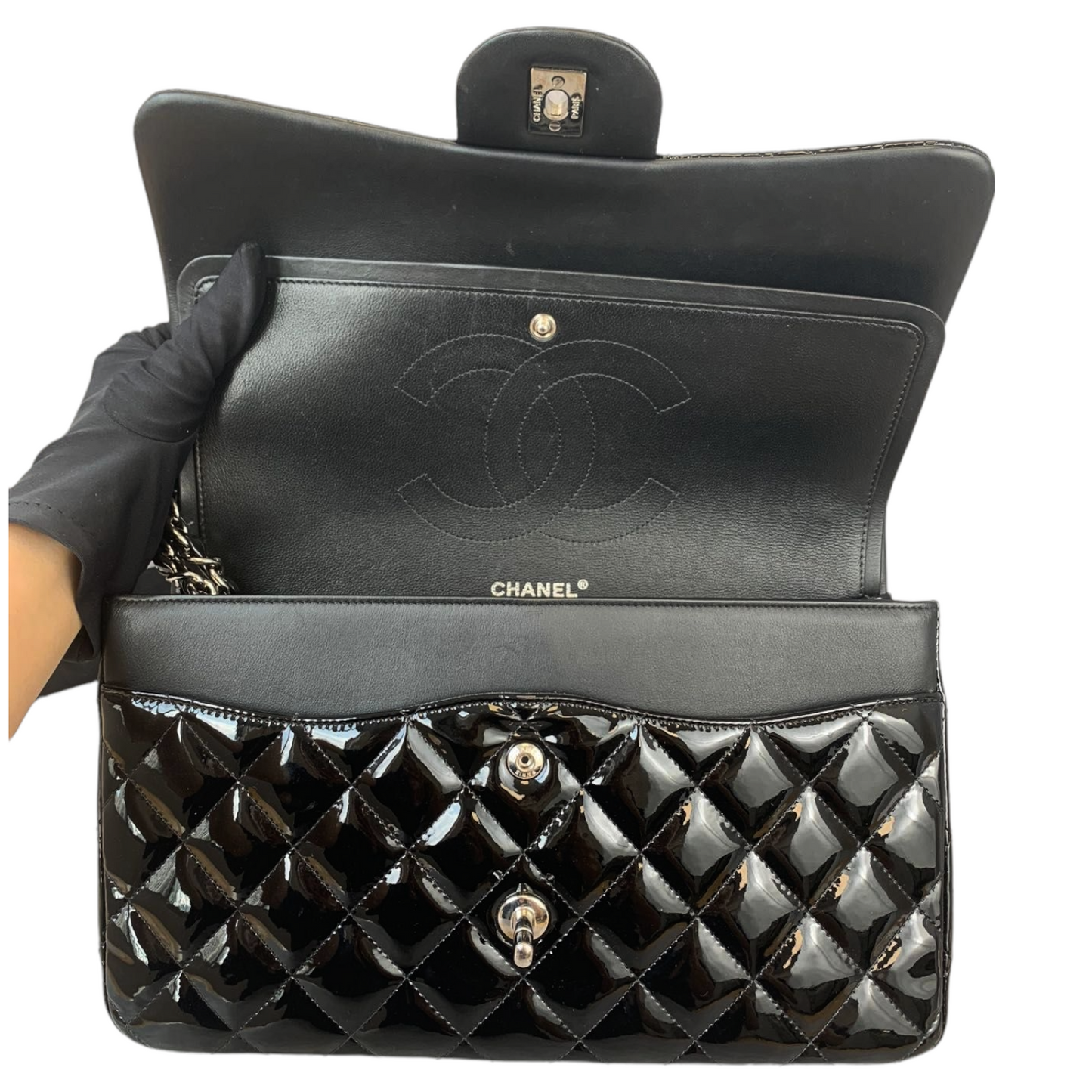Jumbo Double Flap Patent Black SHW