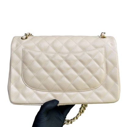 Jumbo Classic Double Flap Caviar Beige GHW