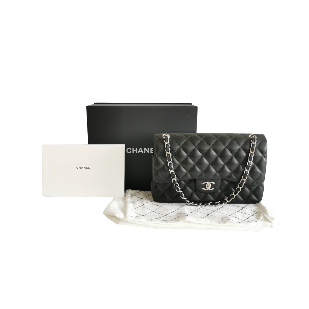 Chanel Classic Double Flap Jumbo Black Lambskin Silver