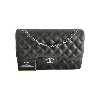 Chanel Classic Double Flap Jumbo Black Lambskin Silver