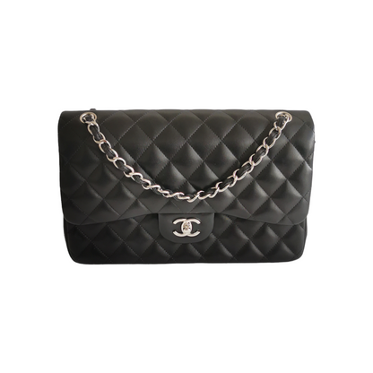Chanel Classic Double Flap Jumbo Black Lambskin Silver
