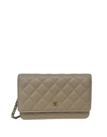 Chanel 2023 NEW Beige Quilted Caviar Leather Wallet On Chain WOC Crossbody Bag