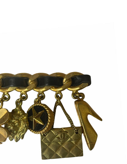 Chanel 1994 Vintage Leather Laced Iconic Charm Brooch