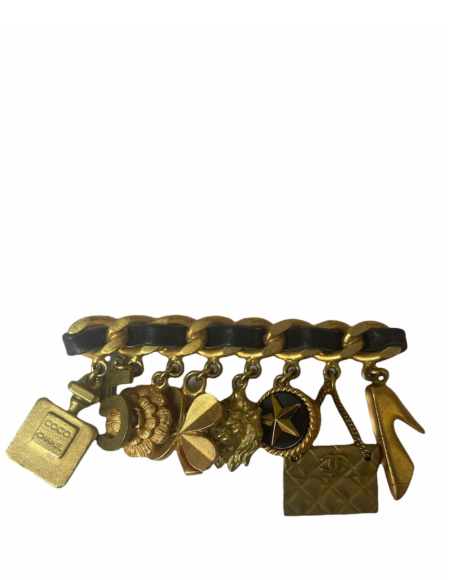 Chanel 1994 Vintage Leather Laced Iconic Charm Brooch