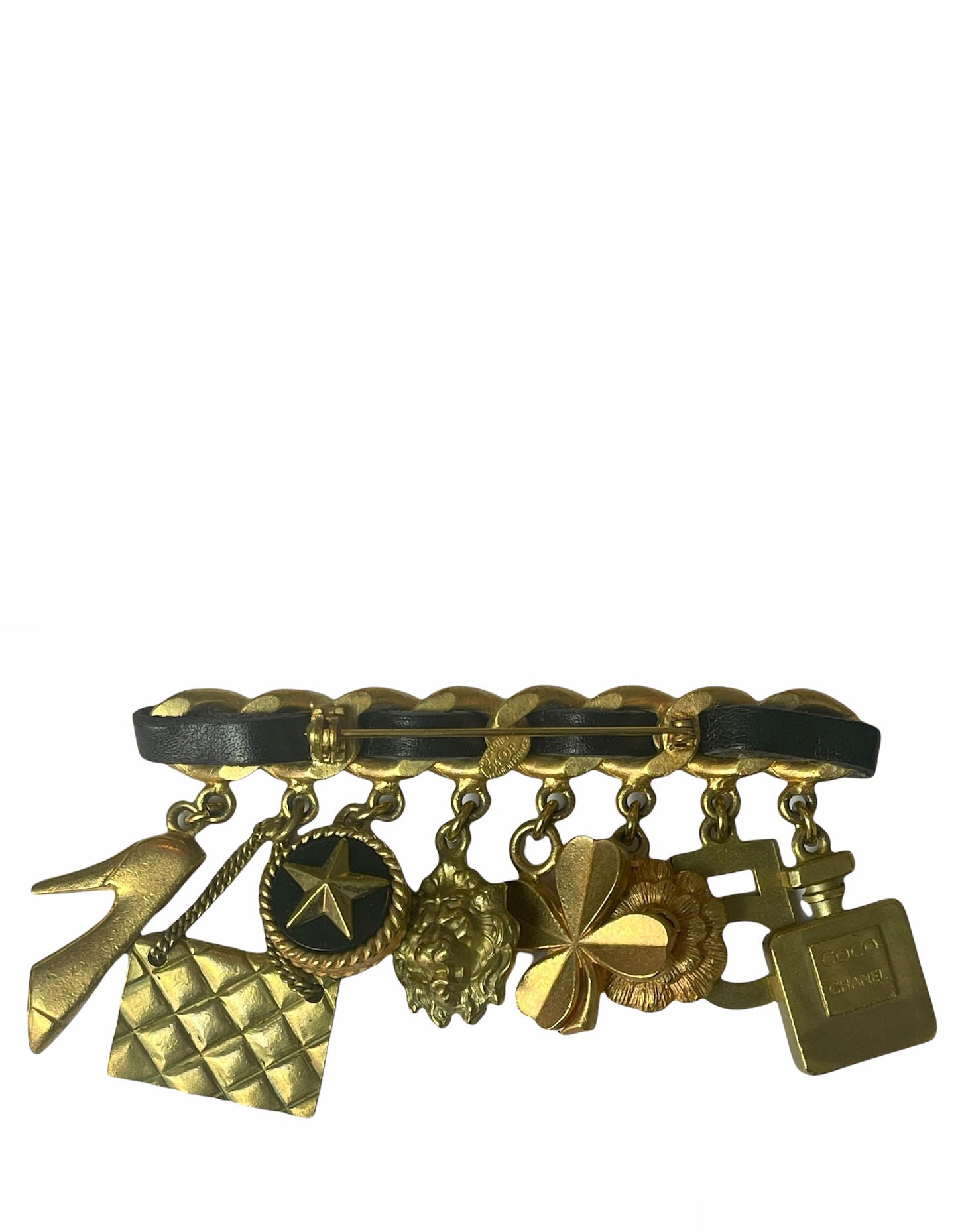 Chanel 1994 Vintage Leather Laced Iconic Charm Brooch