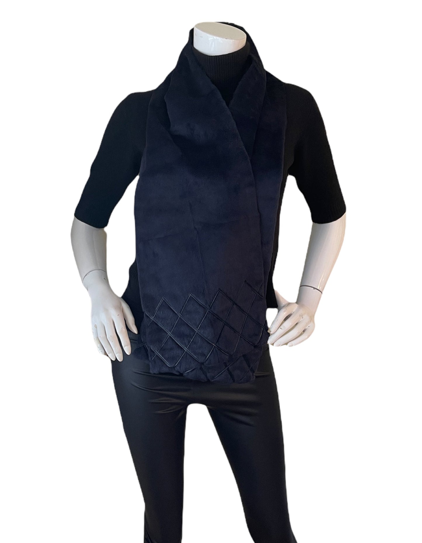 Chanel Navy Rabbit Fur Stole Scarf