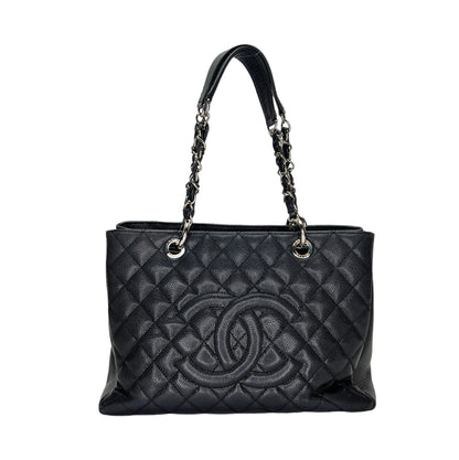 GST Black Tote Bag in Caviar Leather, Silver hardware