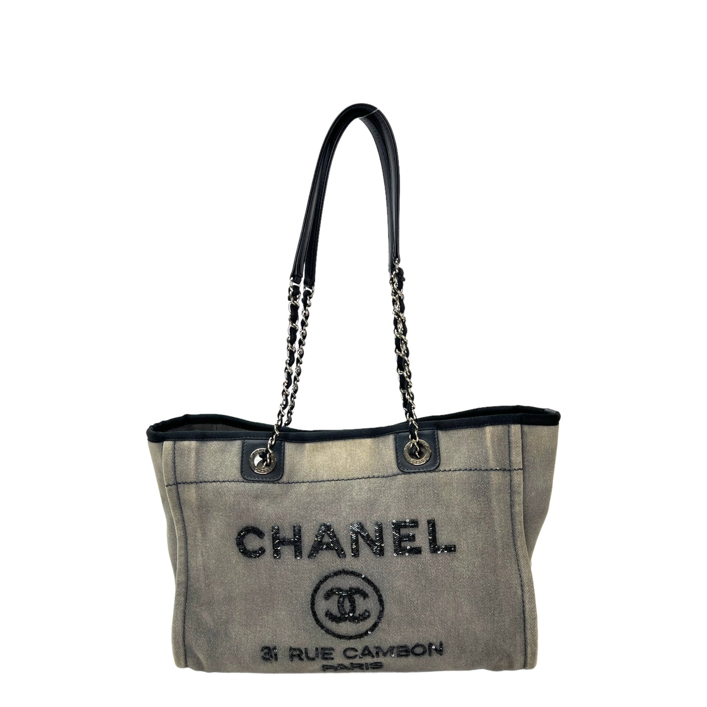 Deauville Medium Sequins Shoulder Bag in Denim, Silver hardware