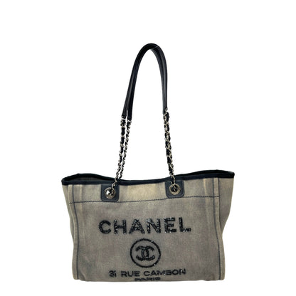 Deauville Medium Sequins Shoulder Bag in Denim, Silver hardware