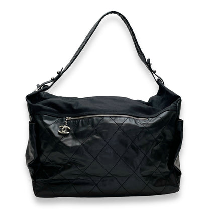 Biarritz Black Shoulder Bag in Coated Canvas, Silver hardware