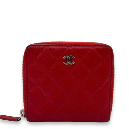 Classic Wallet Compact Red in Caviar Leather, Silver hardware