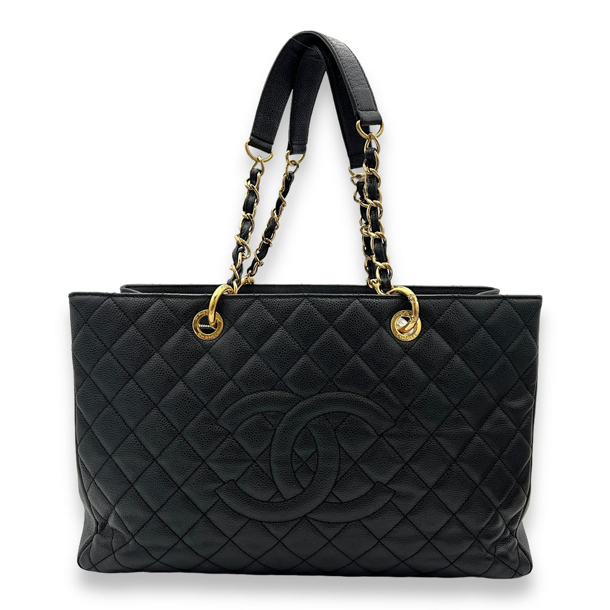 GST XL Black Tote Bag in Caviar Leather, Gold hardware