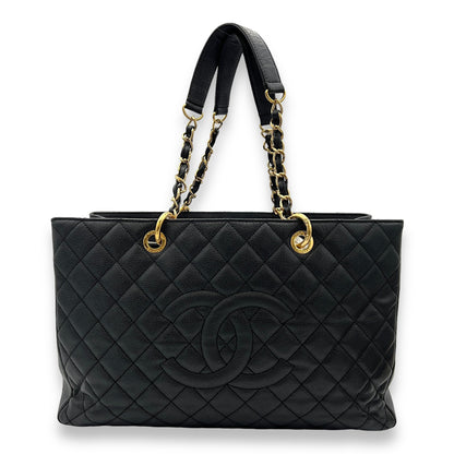 GST XL Black Tote Bag in Caviar Leather, Gold hardware