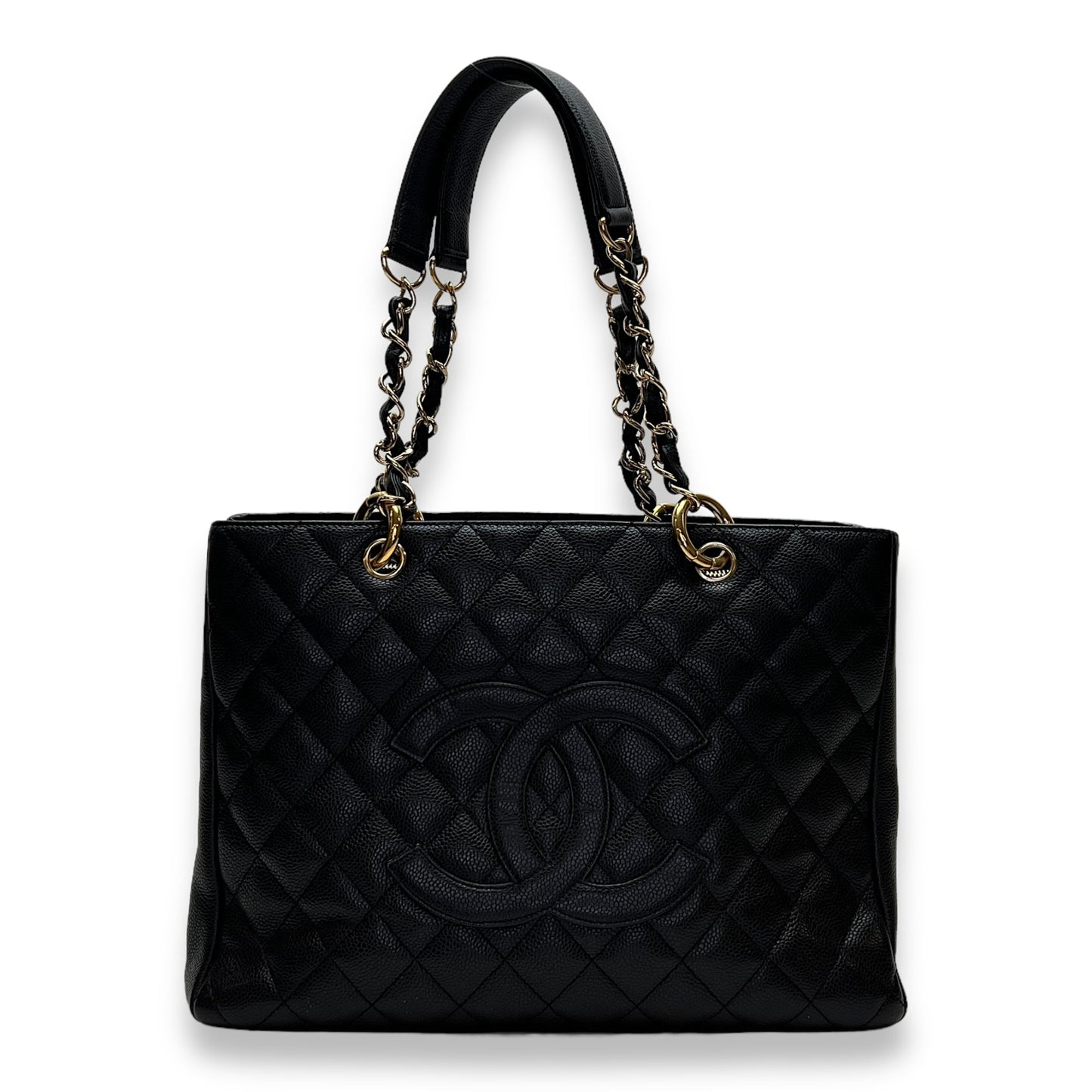 GST Large Black Shoulder Bag in Caviar Leather, Gold hardware