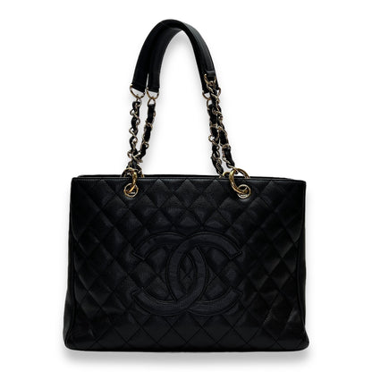 GST Large Black Shoulder Bag in Caviar Leather, Gold hardware