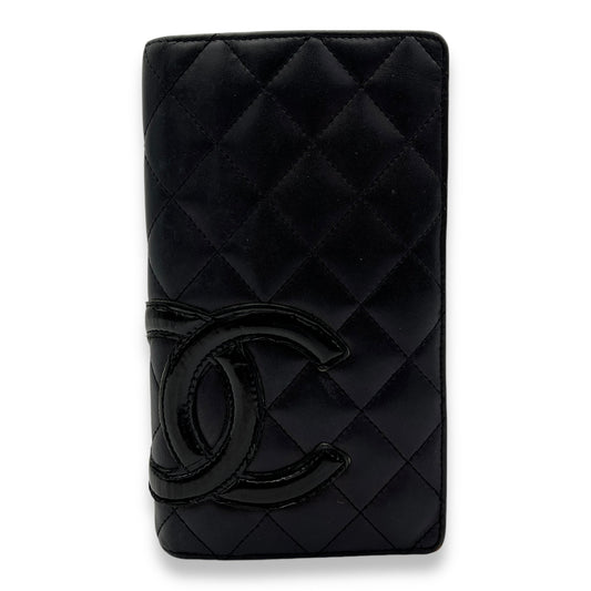 Cambon Long Black Wallet in Calfskin, Silver hardware