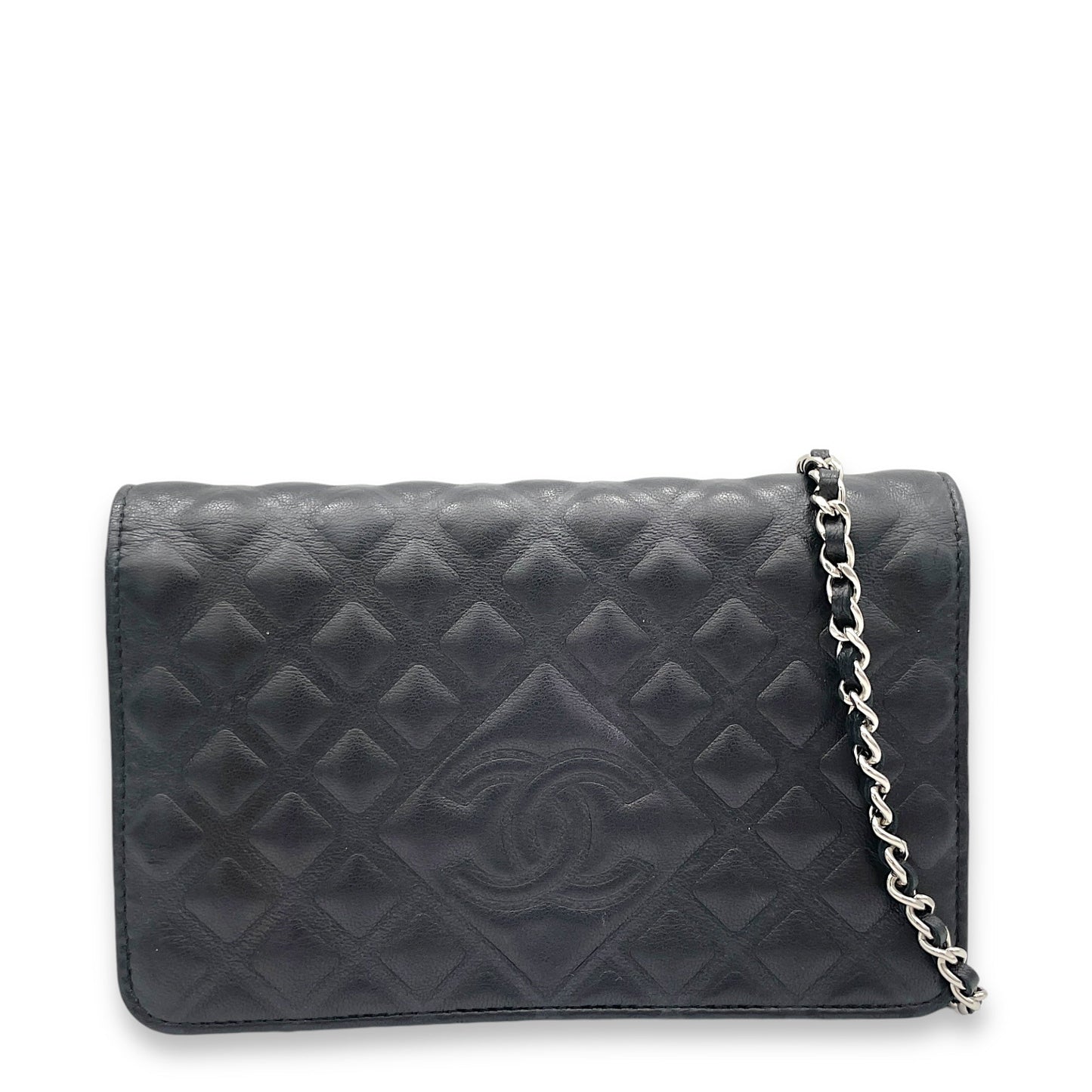 CC Black Wallet On Chain in Lambskin, Silver hardware