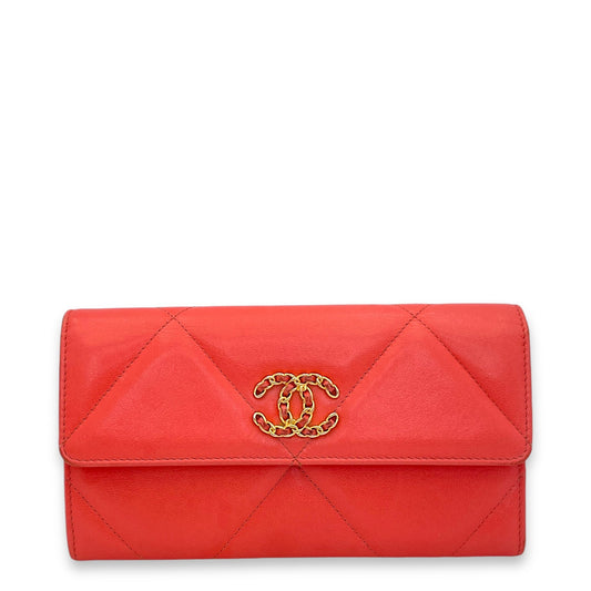 C19 Wallet Coral in Goat Leather, Gold hardware