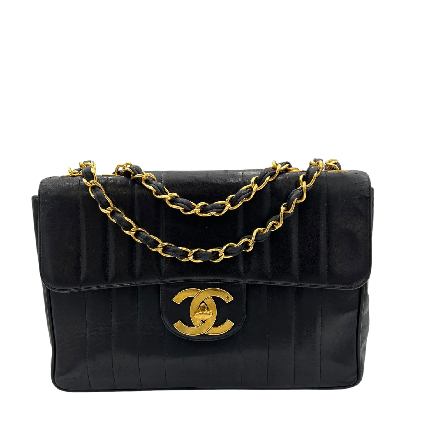 Vintage Flap Shoulder Bag Black in Lambskin, Gold hardware