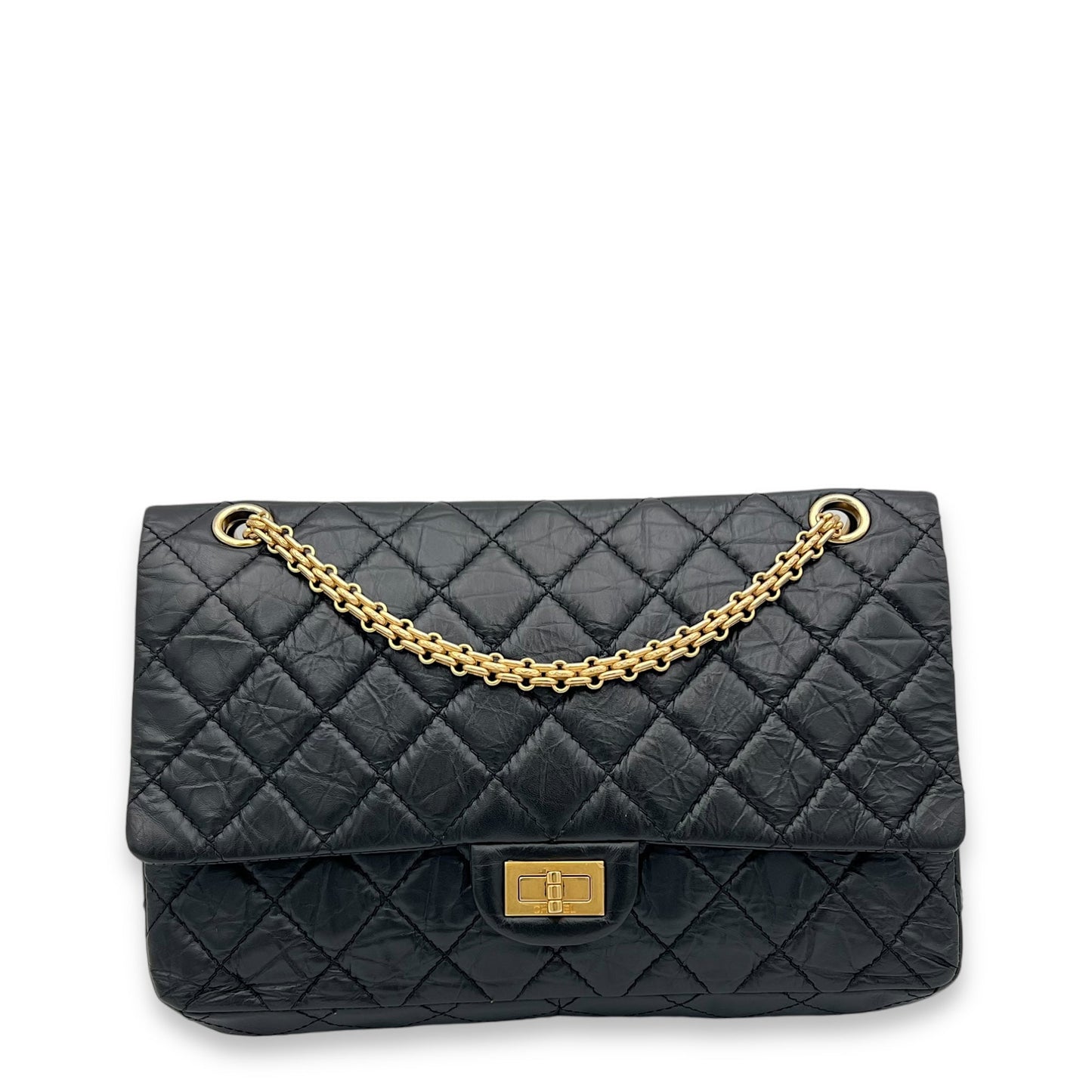 2.55 226 Medium Black Shoulder Bag in Calfskin, Gold hardware