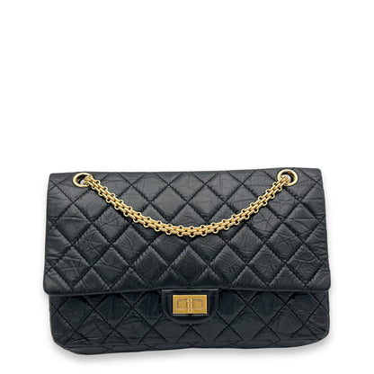 2.55 226 Medium Black Shoulder Bag in Calfskin, Gold hardware