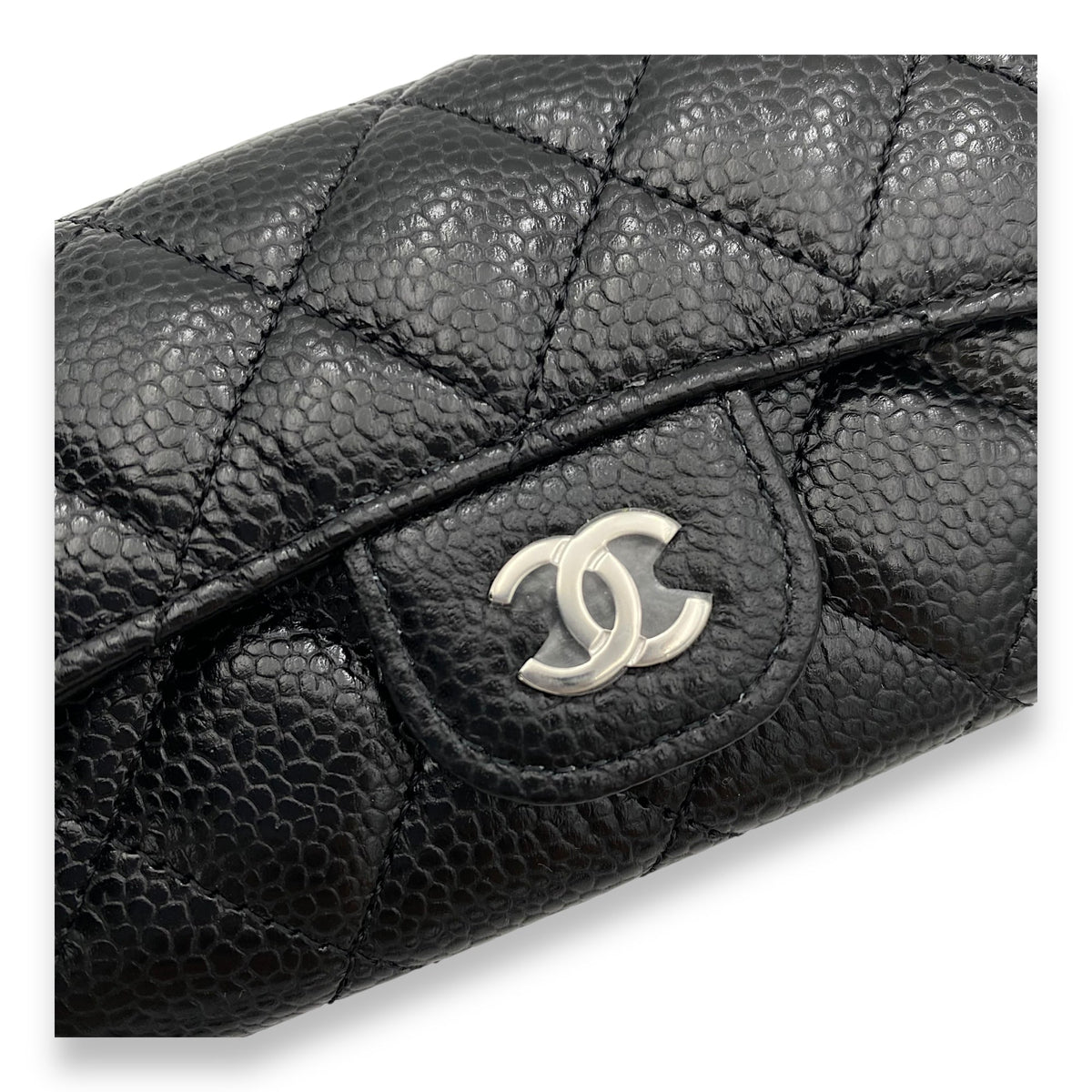 Classic Card Holder Black in Caviar Leather, Silver hardware