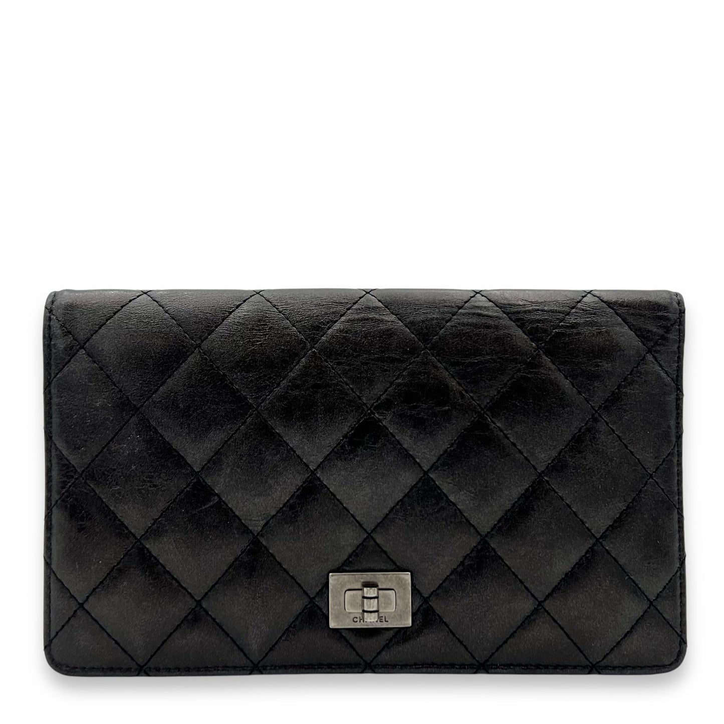 Reissue Wallet Black in Calfskin, Ruthenium hardware