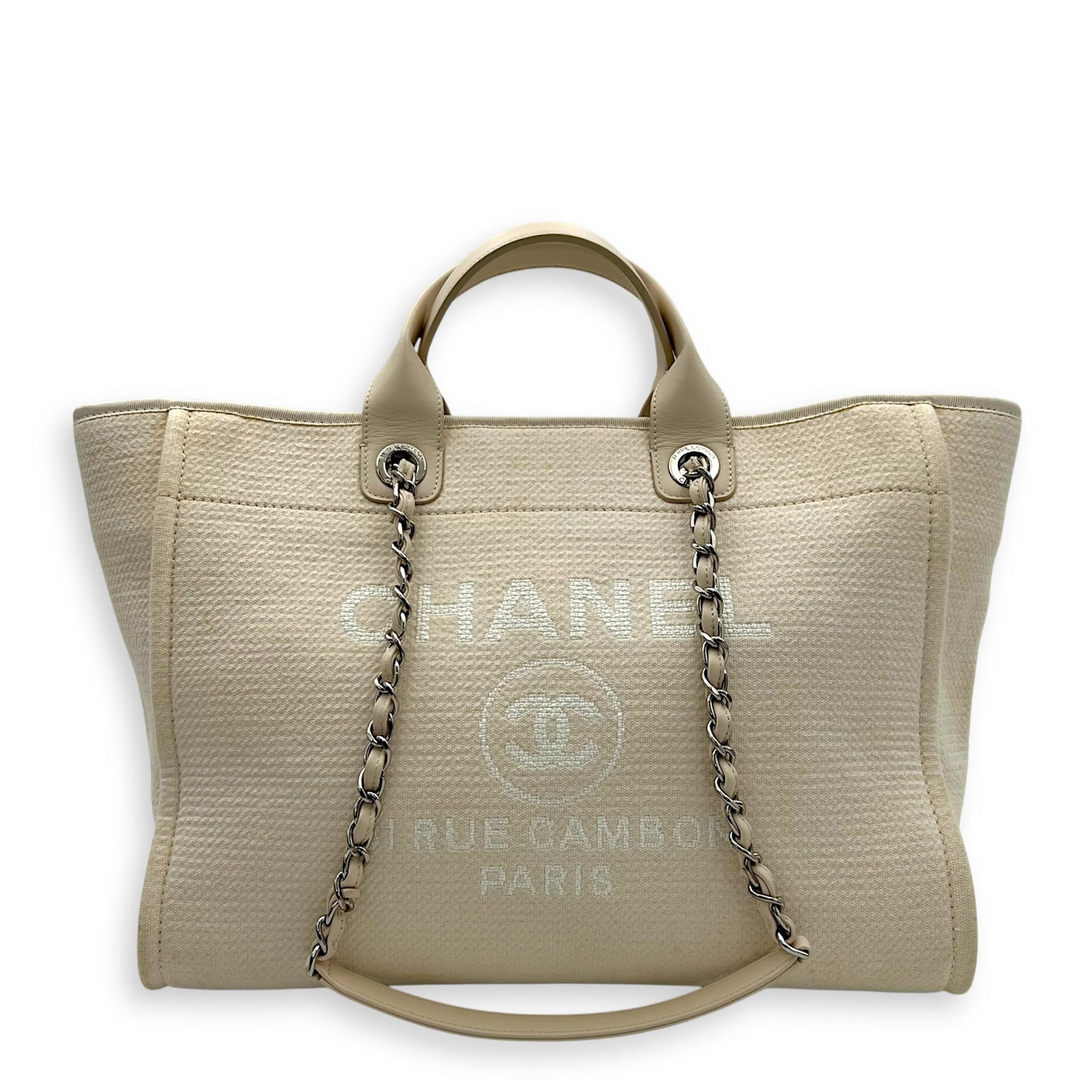 Deauville Tote Bag White in Canvas, Silver hardware